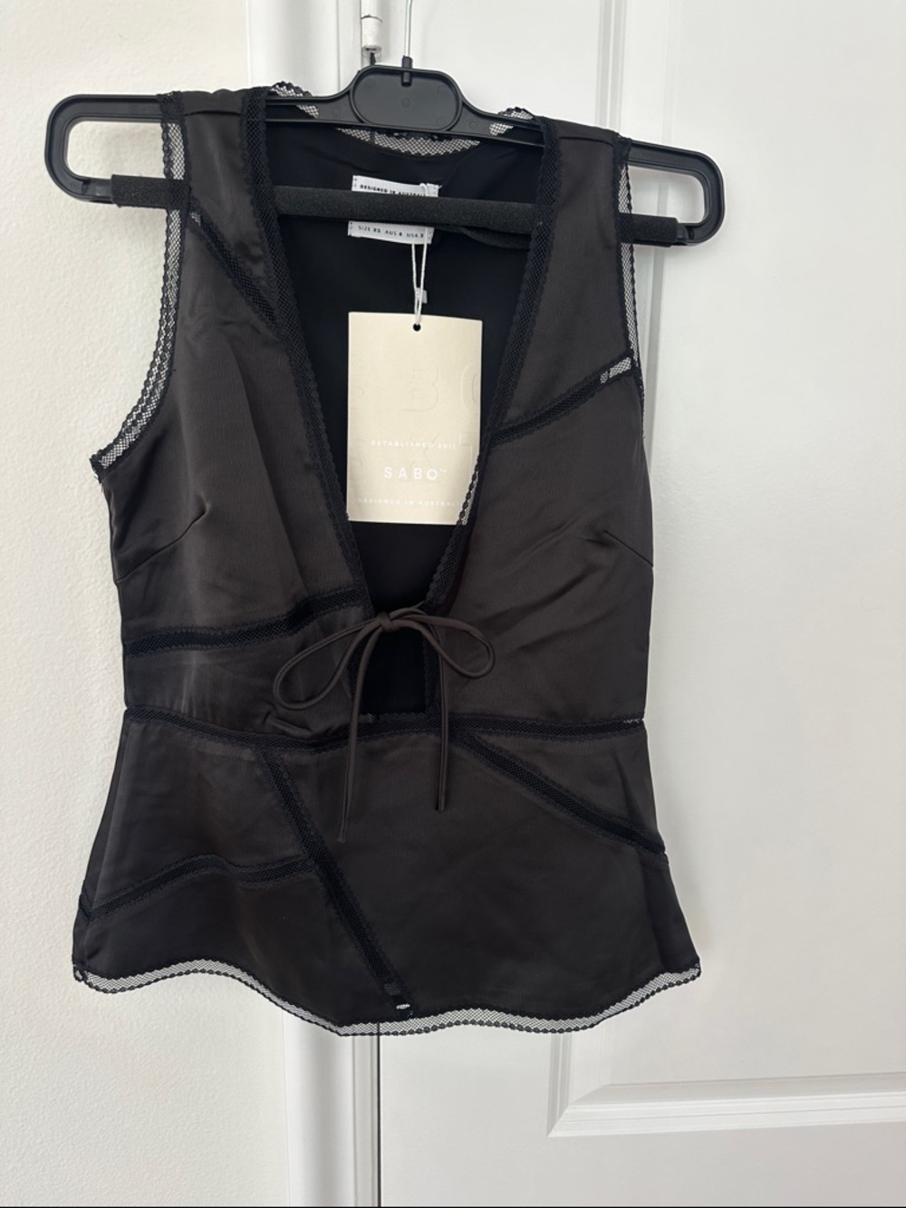 NWT Sabo Black Tie-Front Women's Top